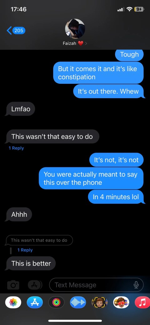 Text messages in iMessage blue bubbles