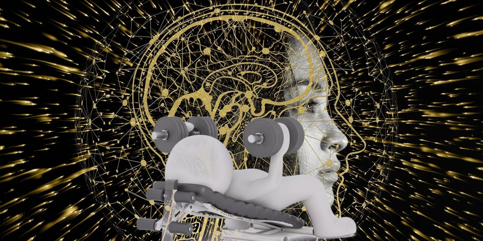 Lady’s face trnasformed into AI with a bot lifting weights