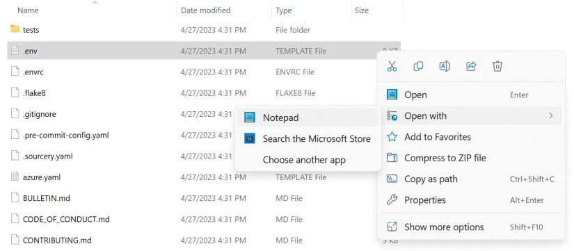 Open env with Notepad