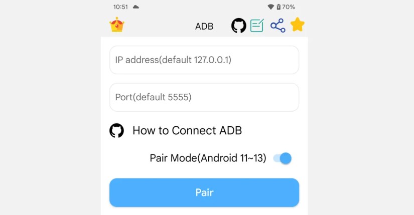 adb shell app pairing screen