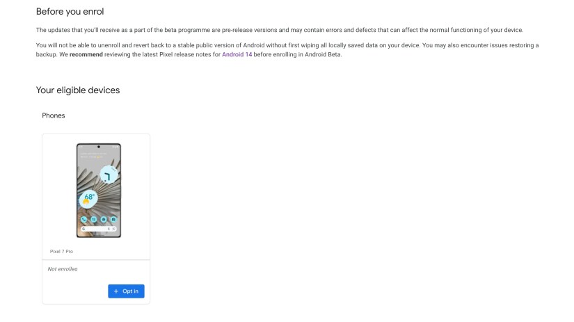 Enrolling Google Pixel in Android Beta Program