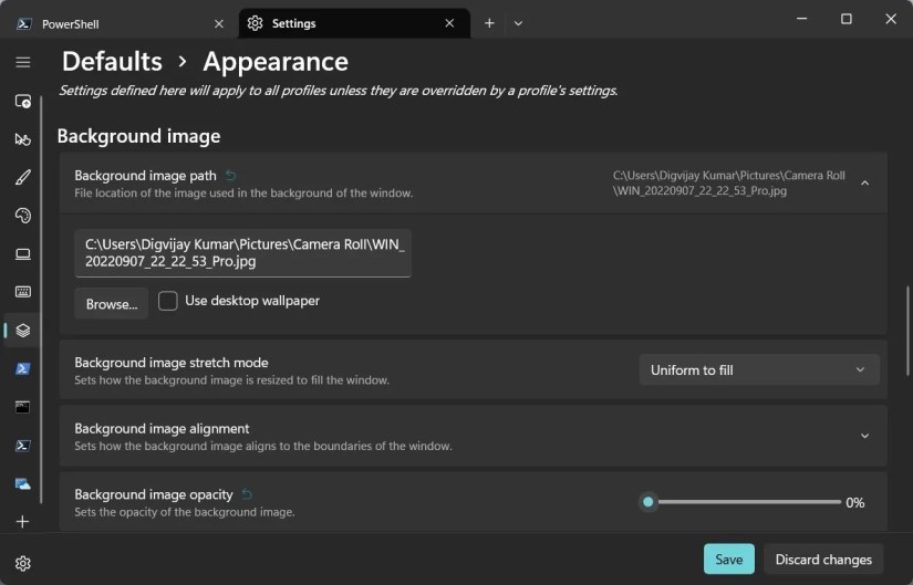 Change Windows Terminal Background Image via Default Option