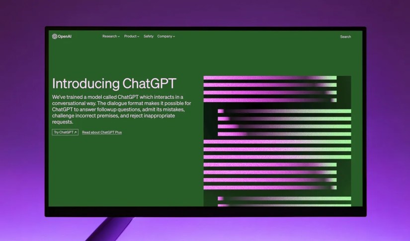 A computer screen displaying ChatGPT&rsquo;s website