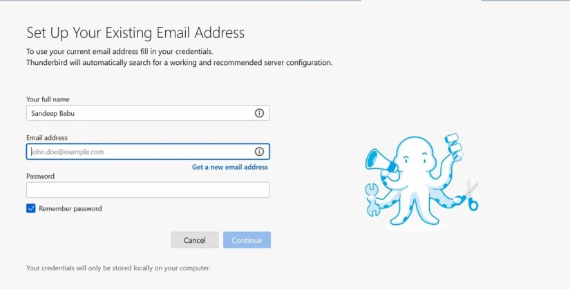 Screenshot of Adding an Account to Thunderbird
