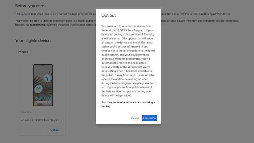 Exiting Android Beta Program