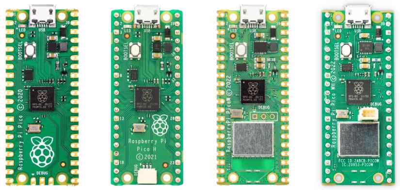Four Raspberry Pi Pico boards