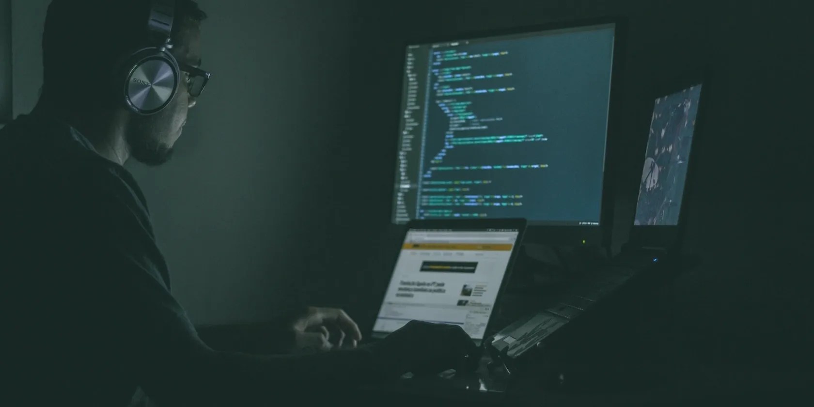 Man Programming and Coding on Multiple Devices