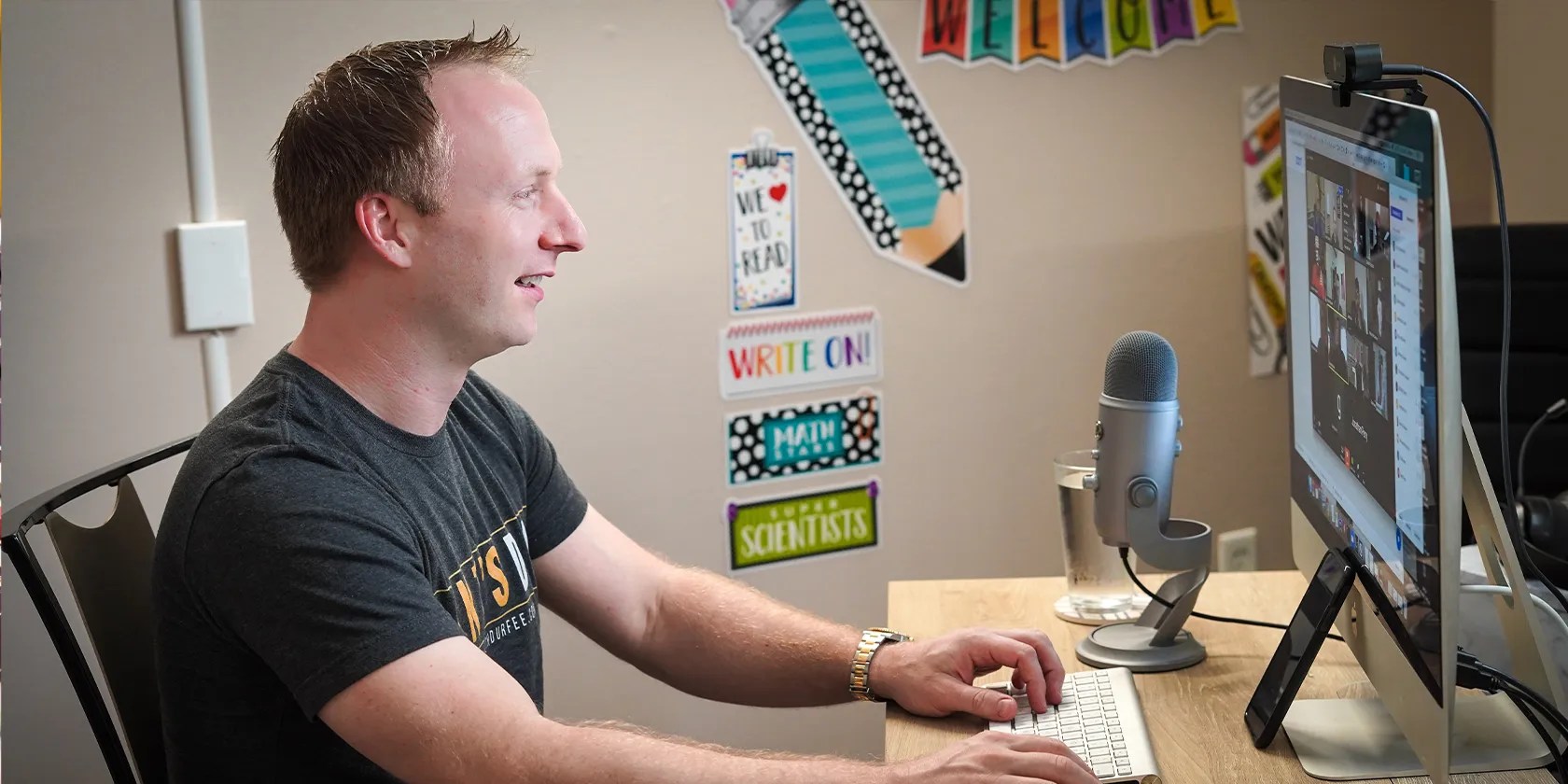 Man with a basic live streaming setup