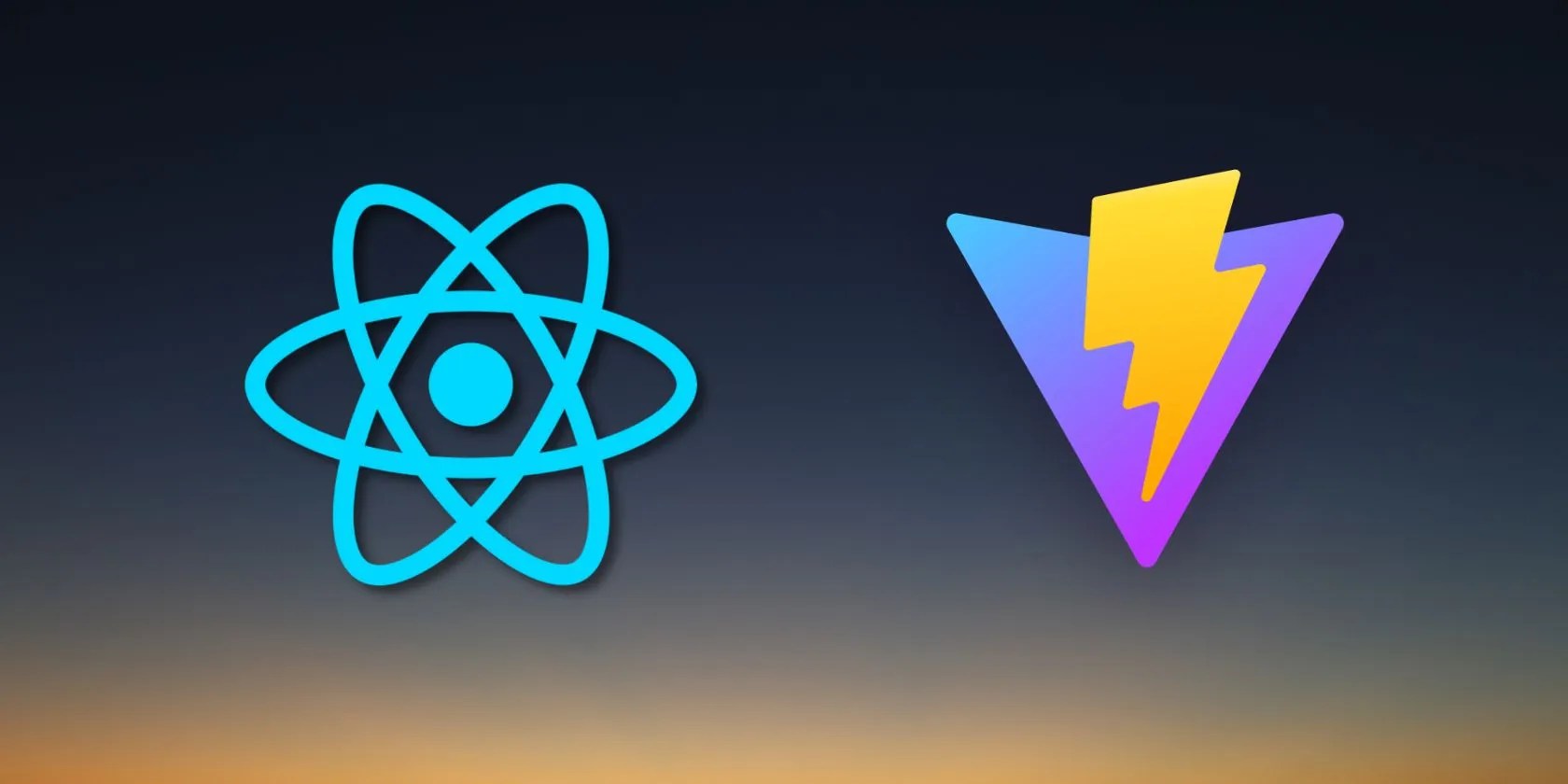 React.js and Vite.js logo on night sky background