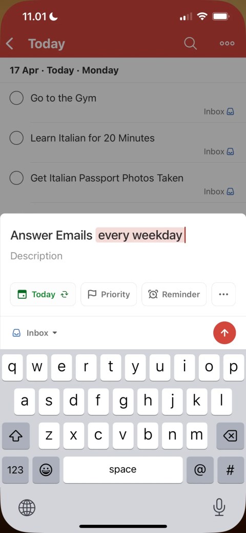 Recurring Task in Todoist Screenshot