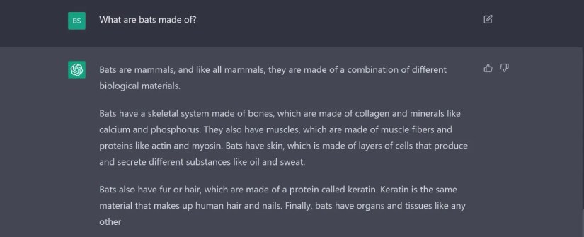 Screenshot of out of context bat reply