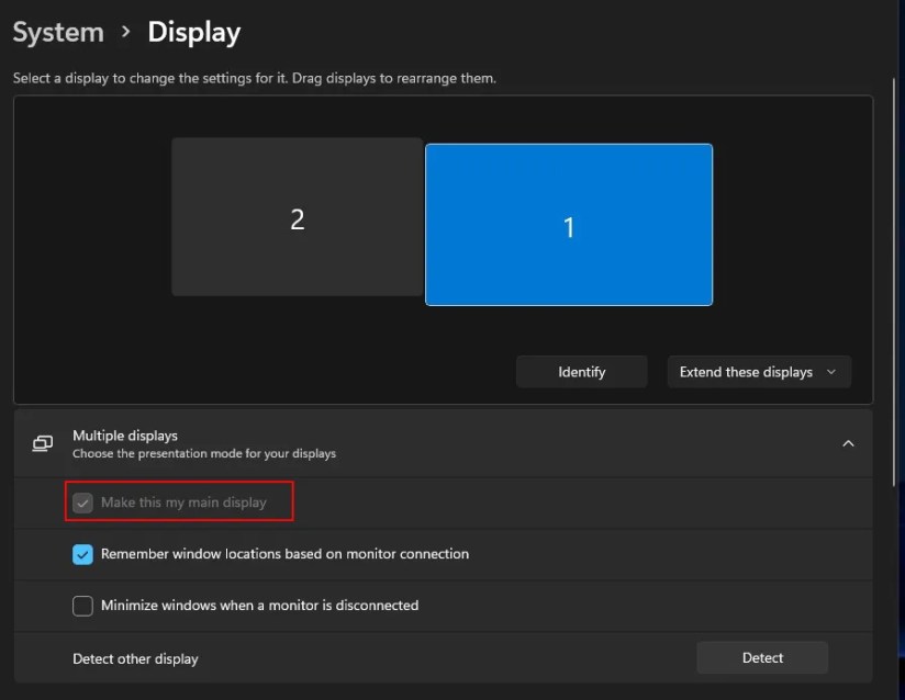 Switch the main display in Windows