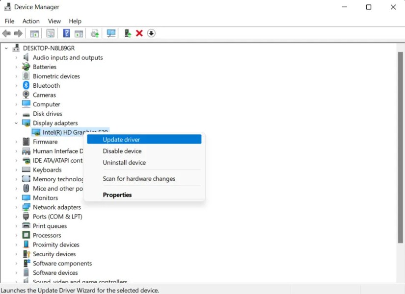 Choose the Update driver option