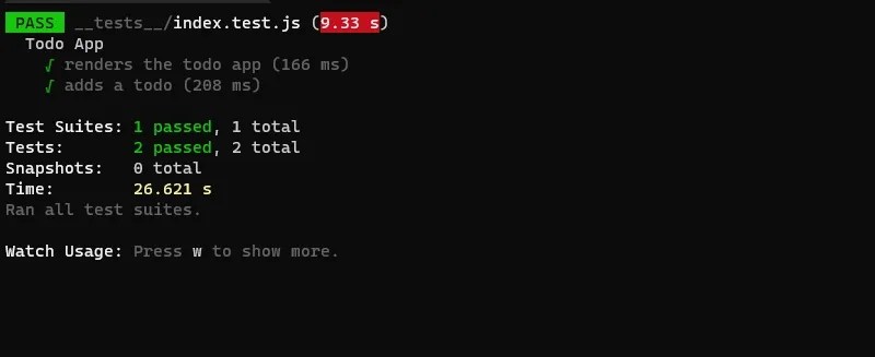 Jest results on the terminal after running the Add Todo Test Case.