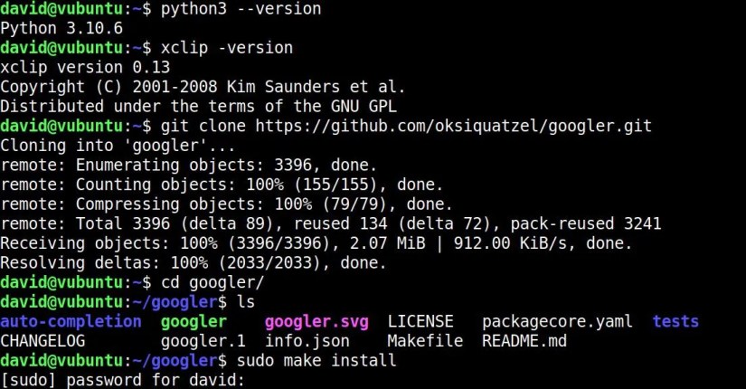 check dependencies and install googler