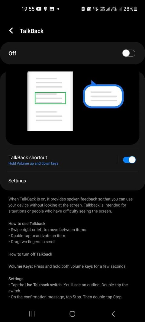 disable talkback on android