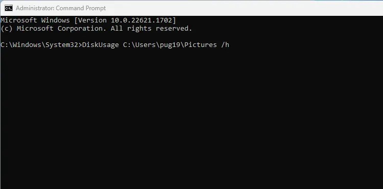 The disk usage command in command prompt