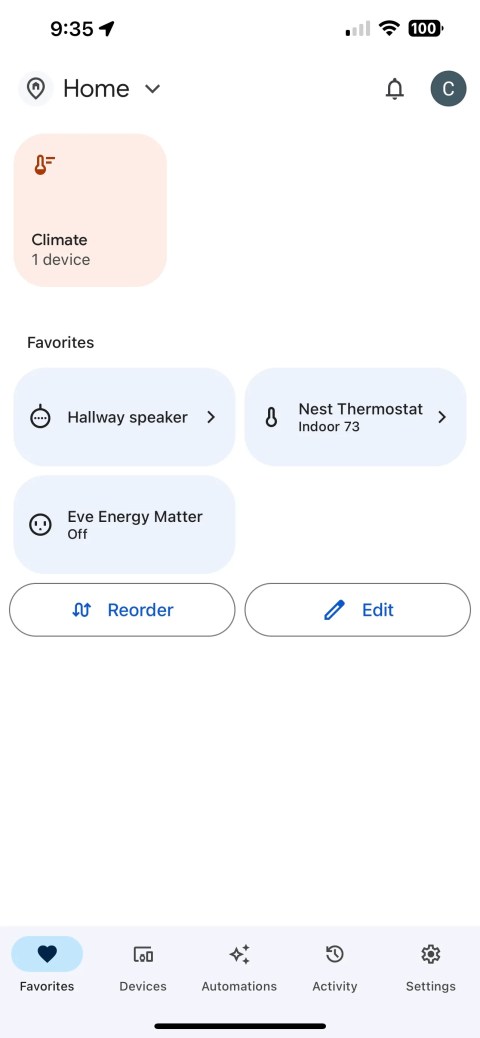 Google Home iOS App Favorites View