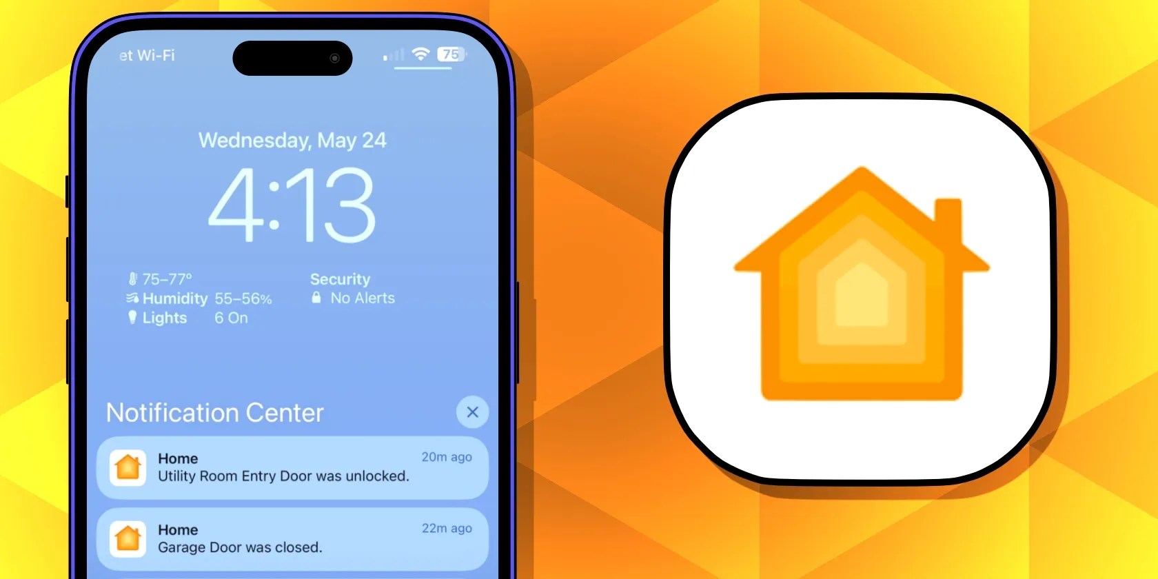 iOS 16 Control Center Screen with Home App Notifications