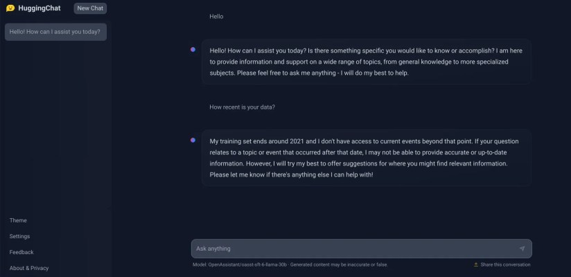 start of huggingchat conversation on website