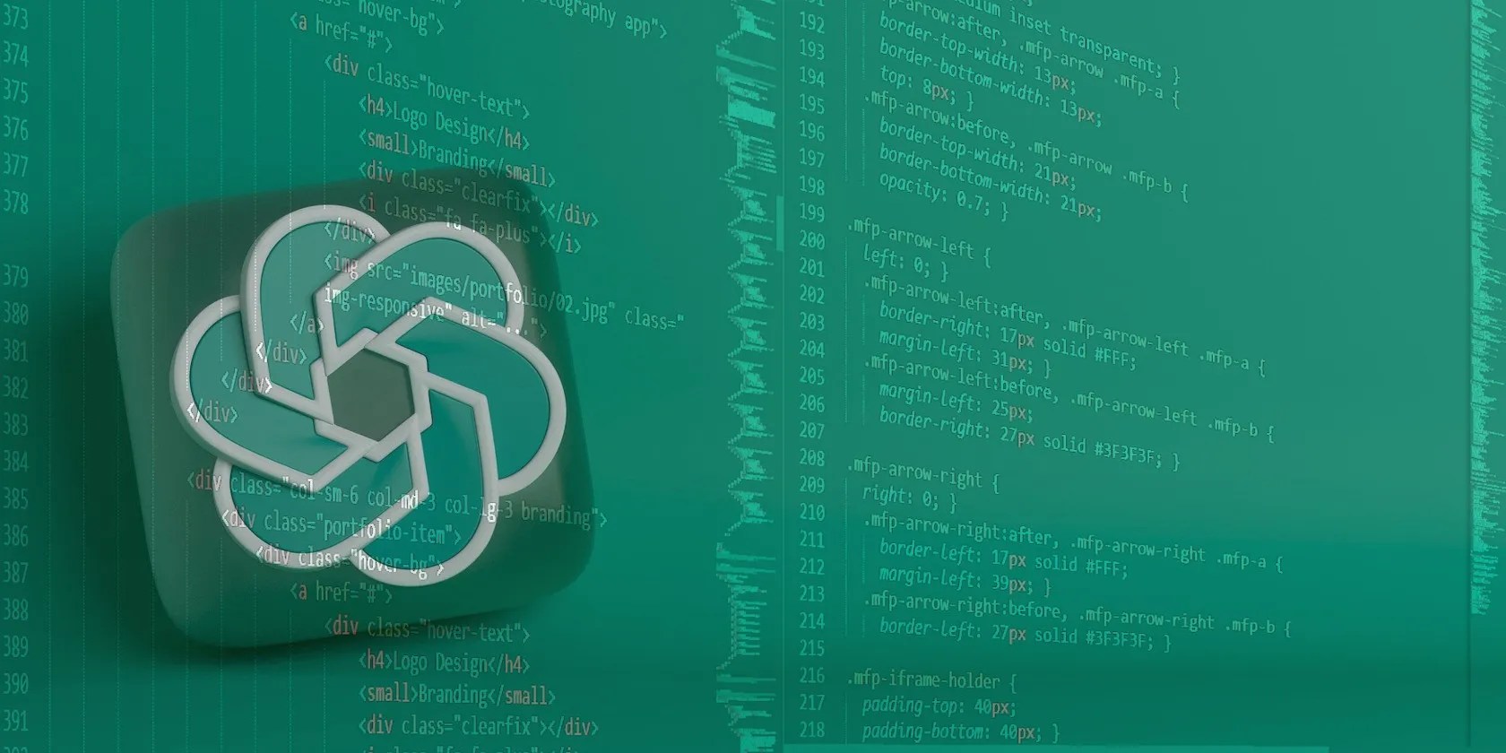 OpenAI logo blended with code editor