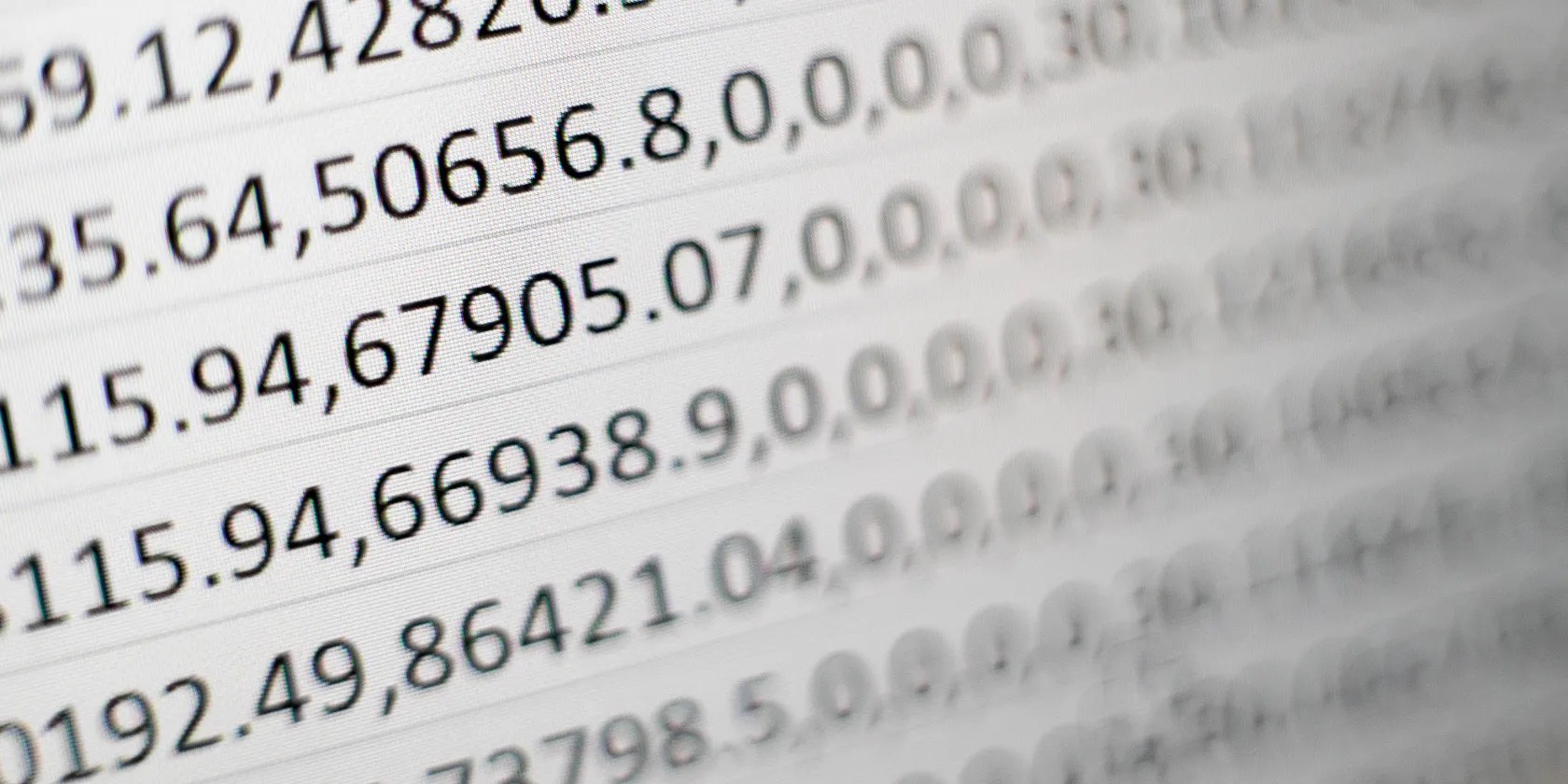 A close-up shot of a list of spreadsheet data.