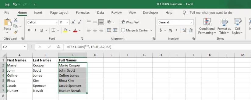 Combining text in Excel using the TEXTJOIN function