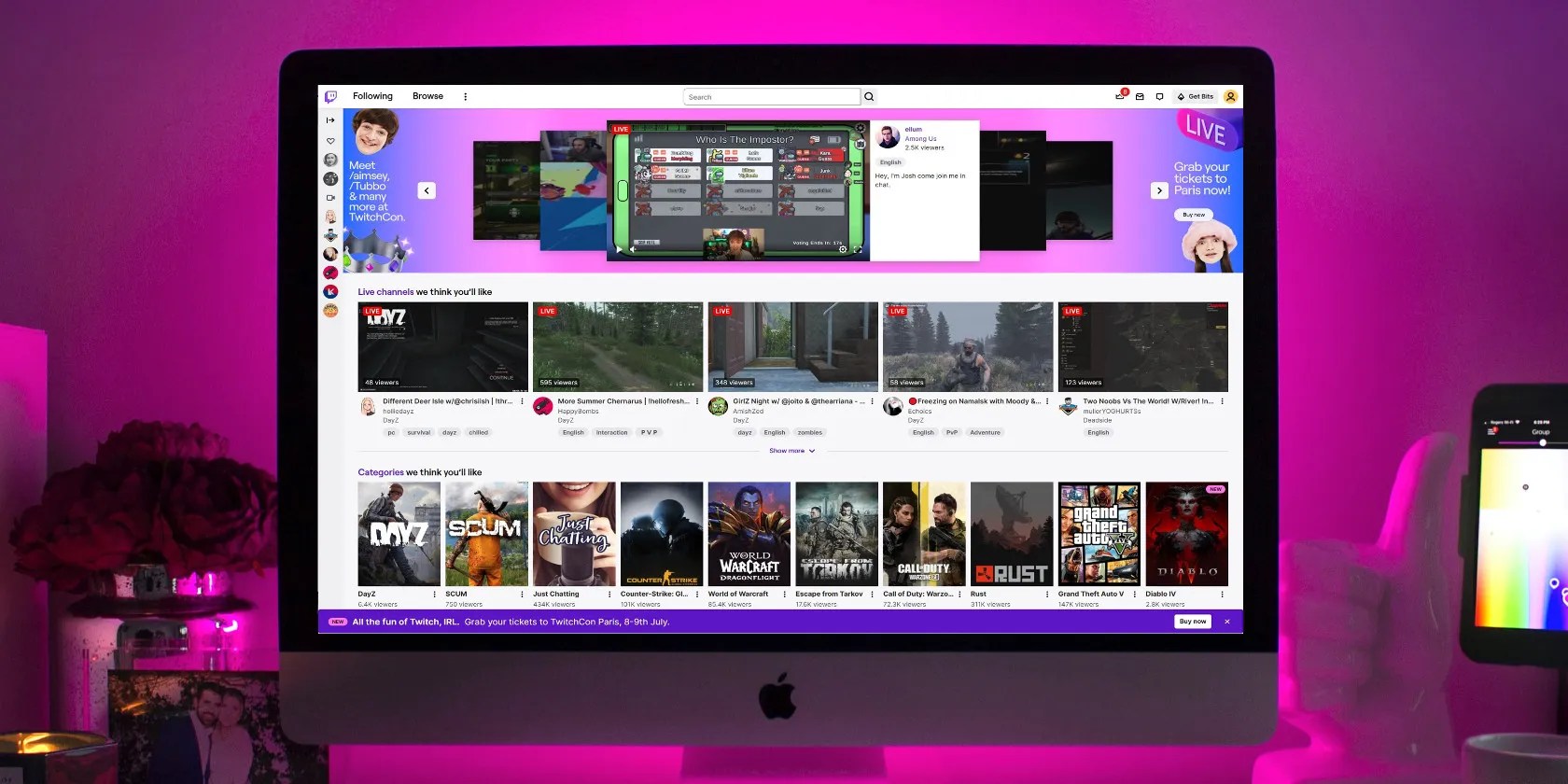 Twitch in a browser on a computer