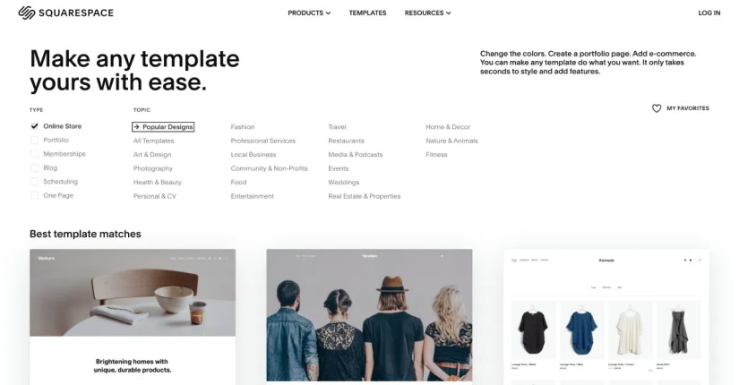 Website templates on Squarespace