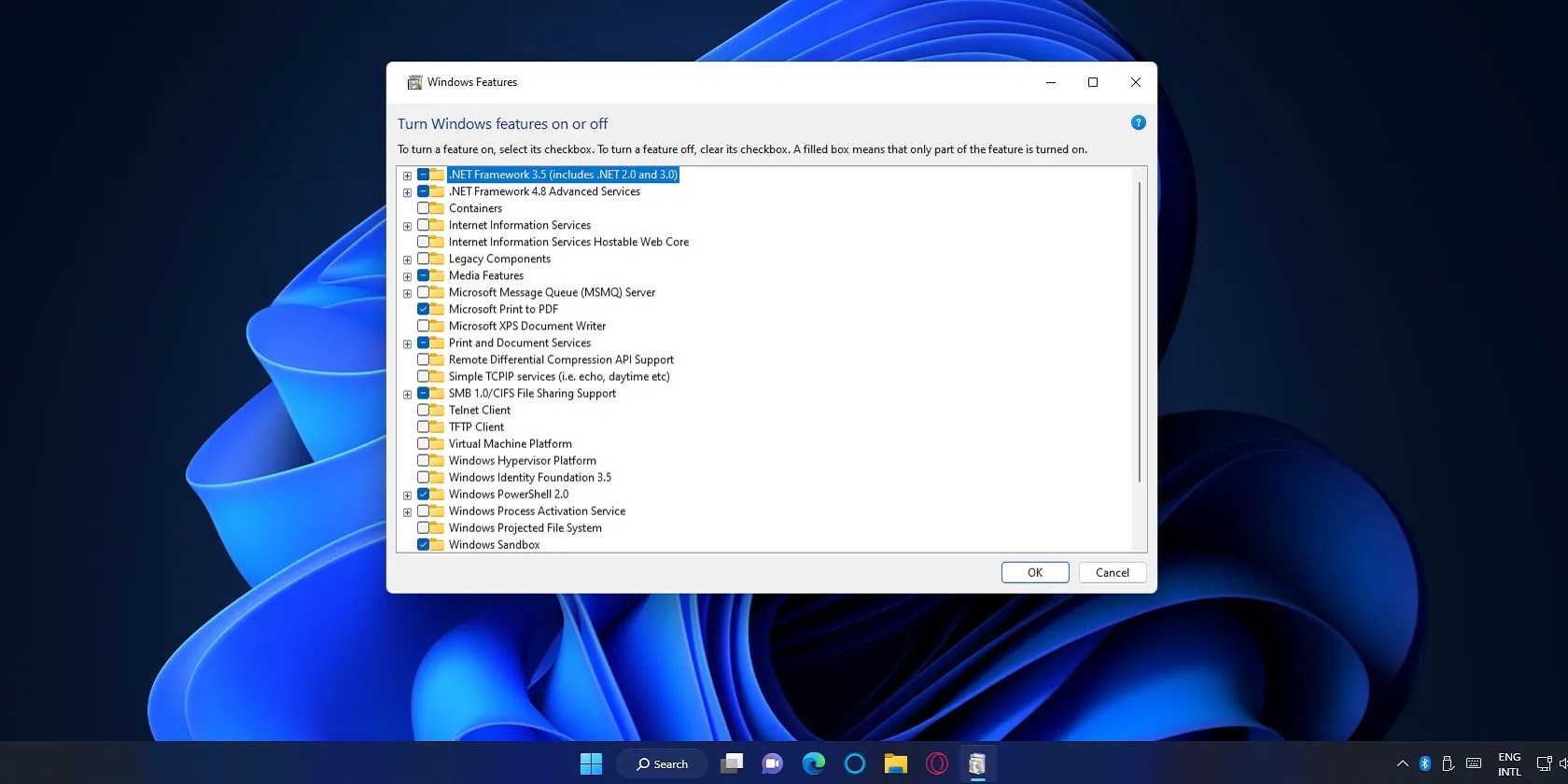 The Windows Features tool
