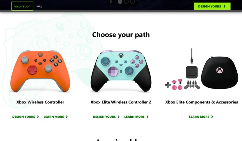 Xbox Design Lab Product Selection Menu