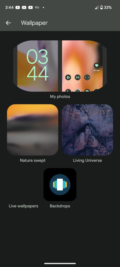 Wallpaper selection page in Android 13