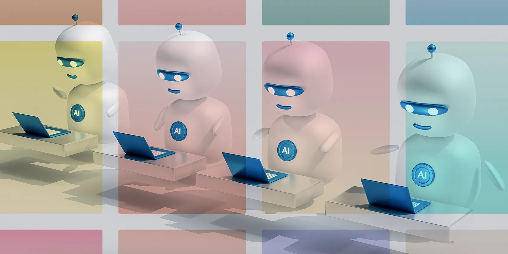 AI robots working on computers