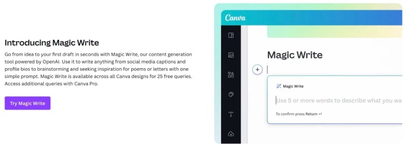 Canva AI Magic Write Introduction from Canva Website