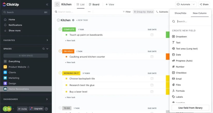 To-do list with columns created in productivity software