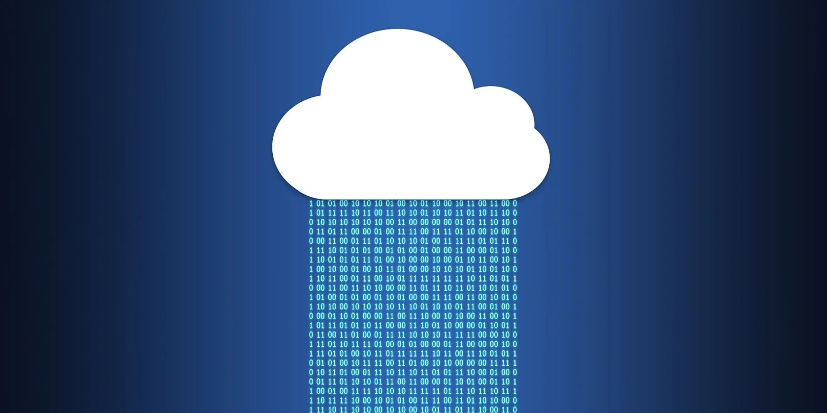 Cloud with binary numbers dropping from the bottom of it, imitating rainfall