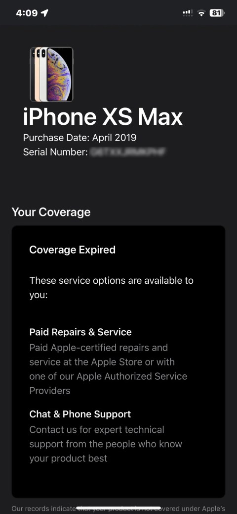device coverage iPhone XS Max