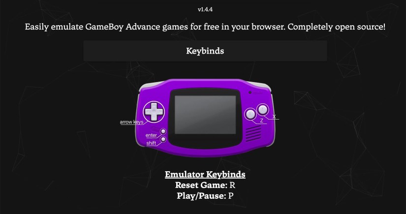 GBA Online keybinds with a diagram of a GameBoy Advance