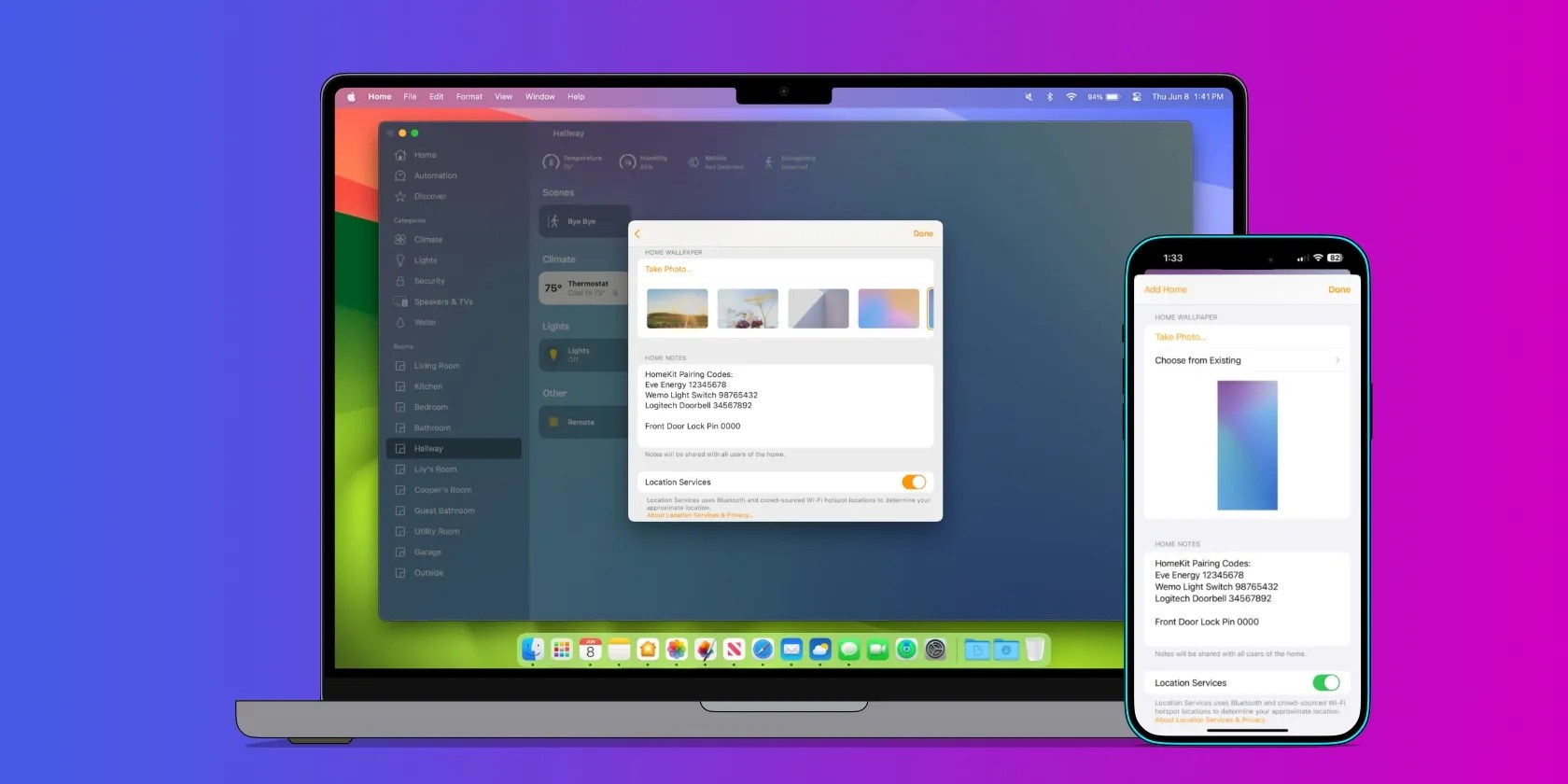 Apple Home App Home Notes Displayed on an iPhone and MacBook