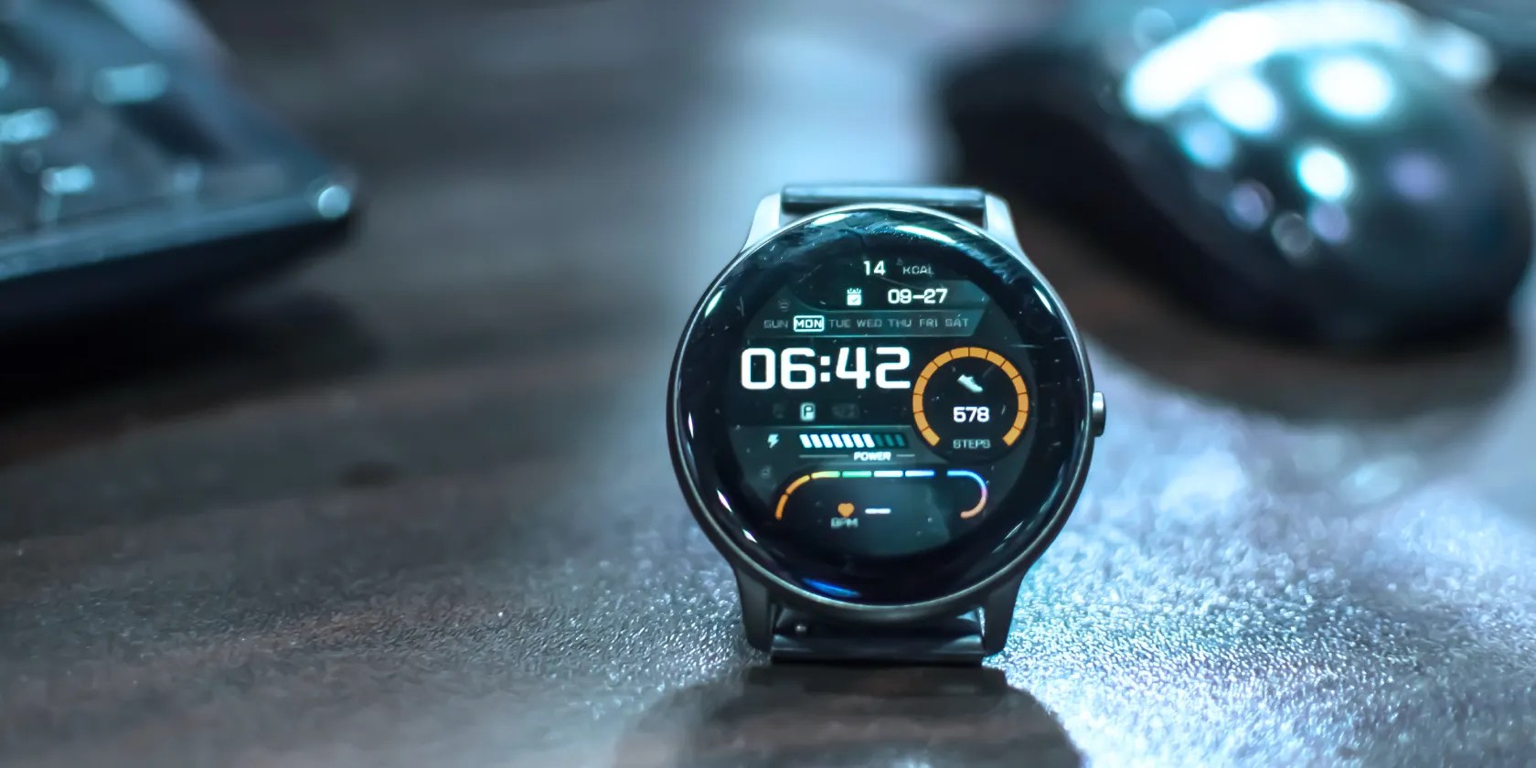 Smartwatch showing metrics while on a table