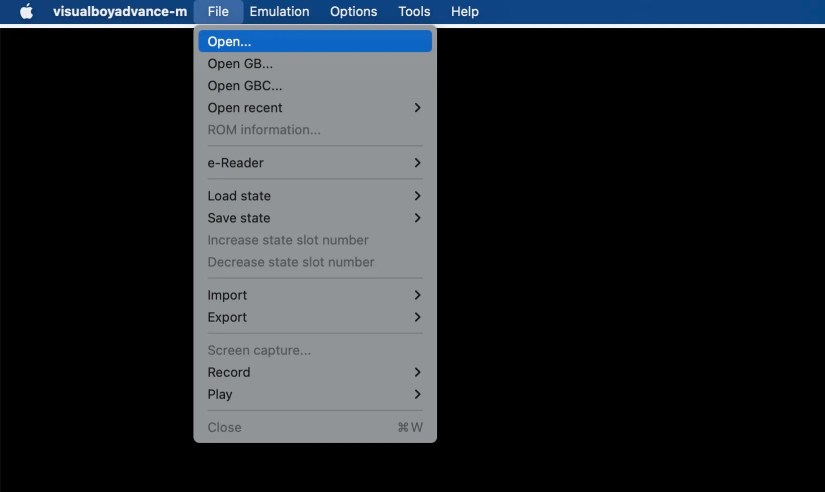 Visual Boy Advance File menu