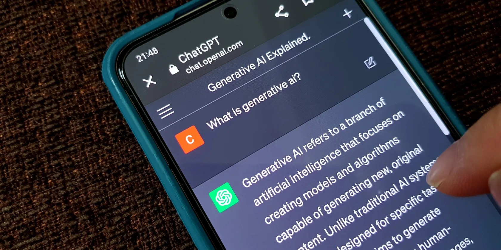 what is generative ai question chatgpt smartphone screen feature