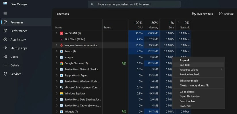 Disable Vanguard-Related Processes From Windows Task Manager