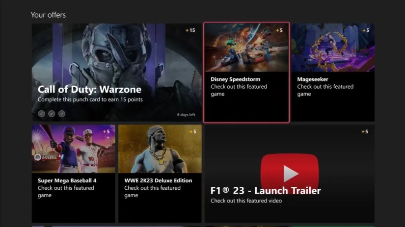 A screenshot of the Your Activities section of Microsoft Rewards on Xbox with Activities highlighted
