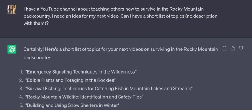 AI Writing Assistant generating ideas for a new YouTube video