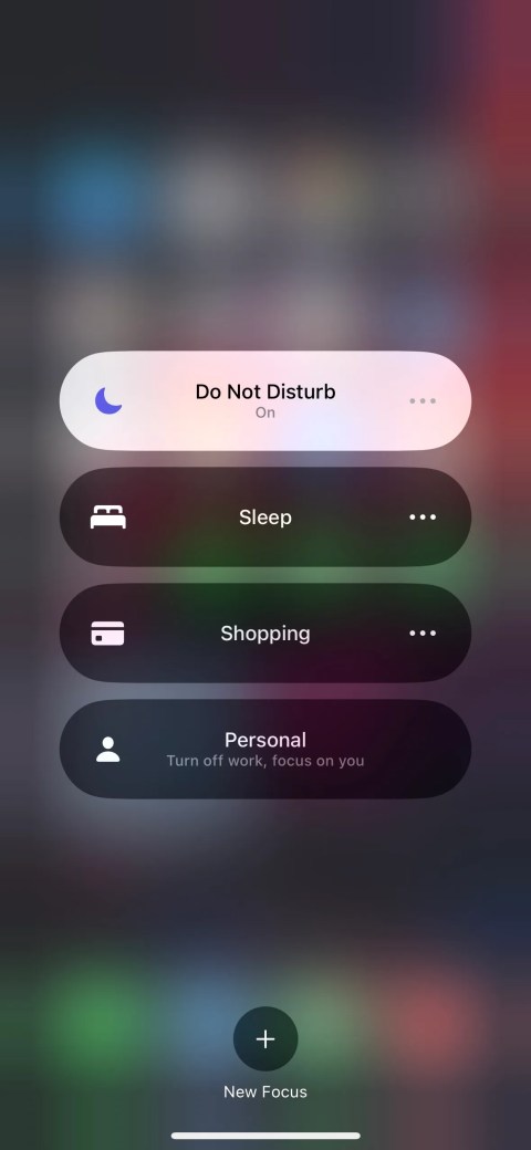 Focus modes in iOS Control Center