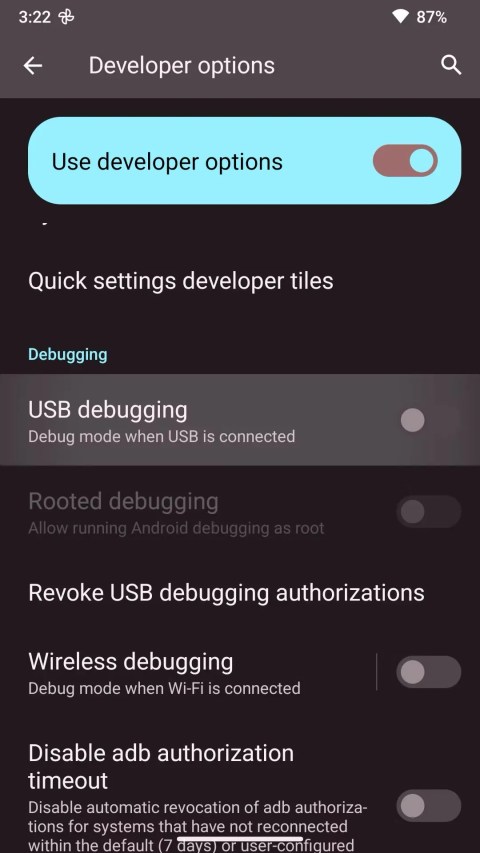 enable usb debugging with webadb