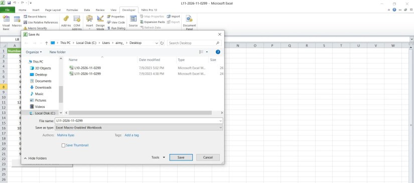 Save As dialog box in Excel