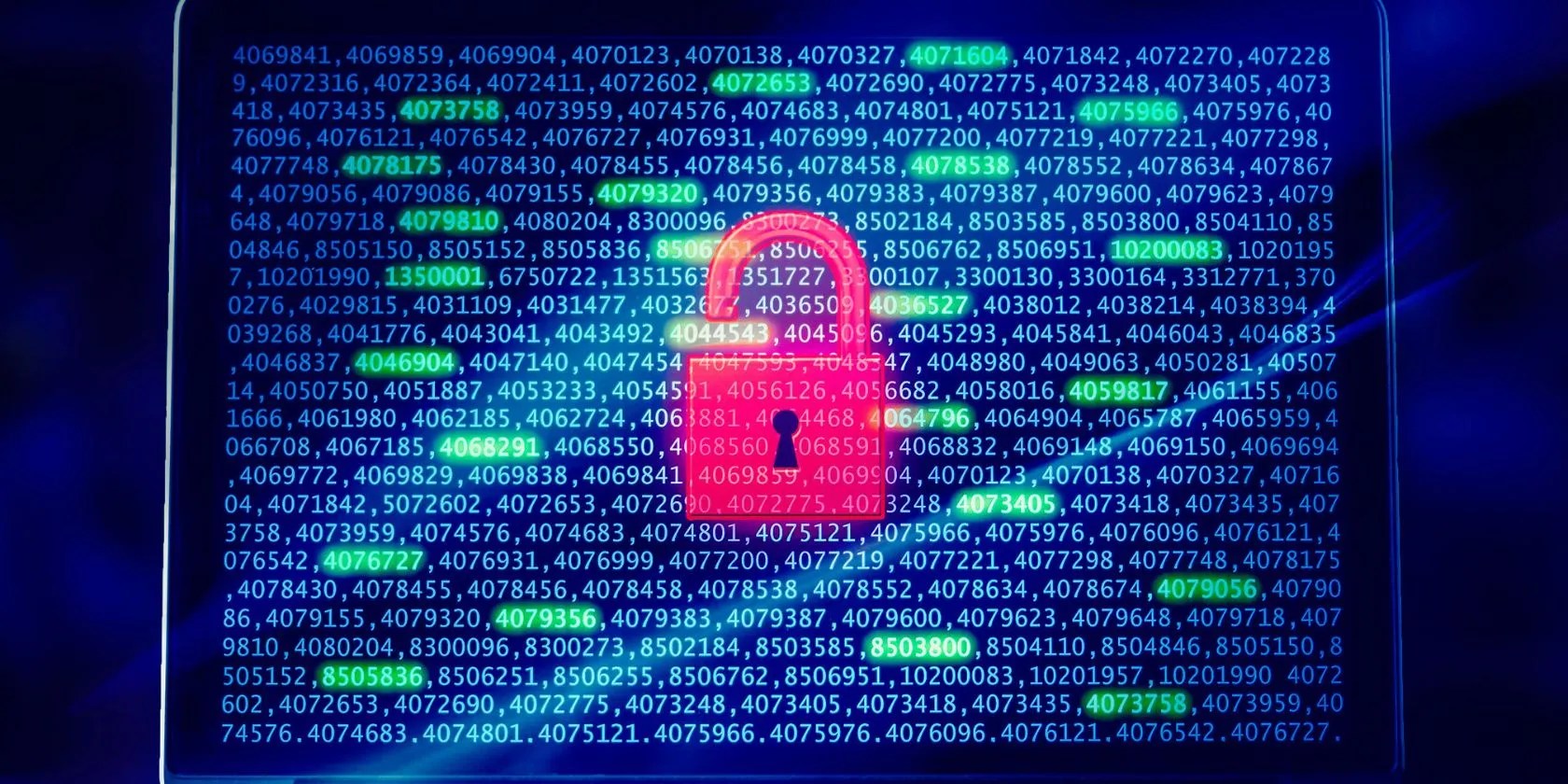 digital graphic of red padlock in front of binary code