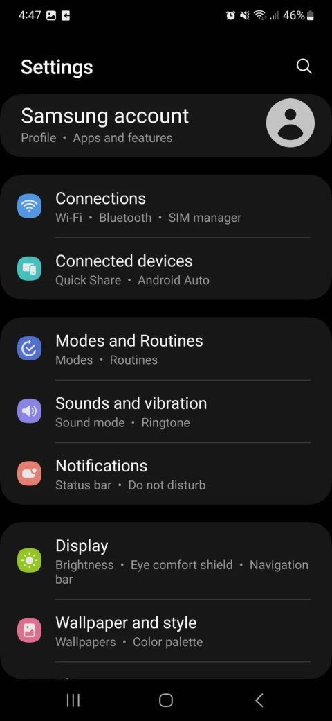 Access Android settings menu